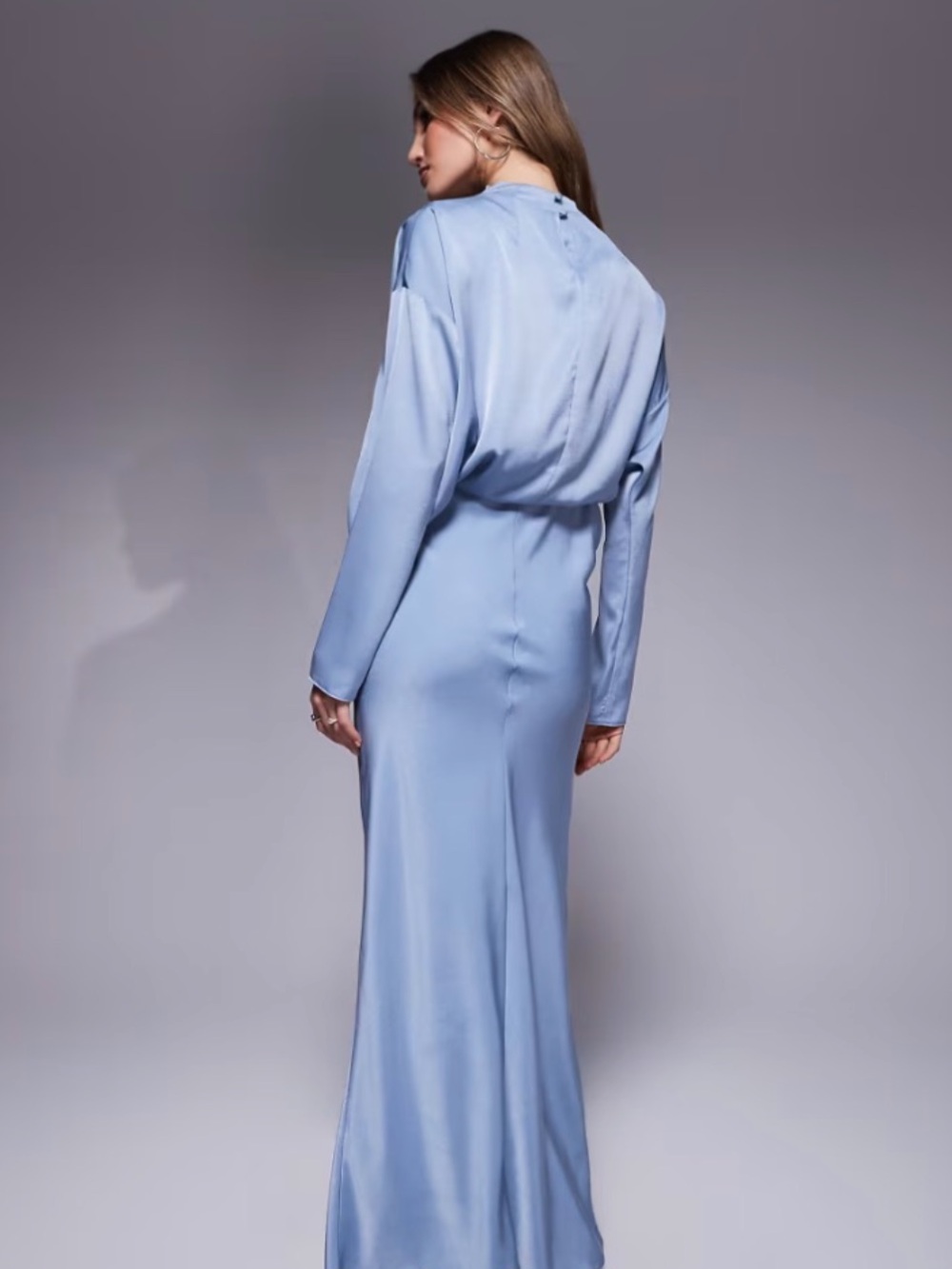 ASOS powder blue asymmetrical satin bias-cut maxi dress - Picture 2 of 4